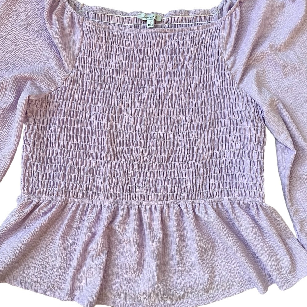 White Birch purple smocked flowy Sleeve peplum boutique Shirt size 1X - Picture 5 of 7